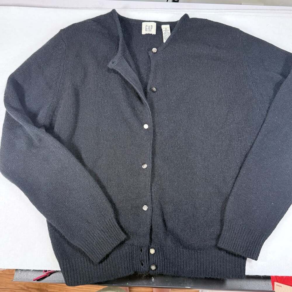 Gap Cardigan Size M Black Lambswool Blend Button Front Sweater